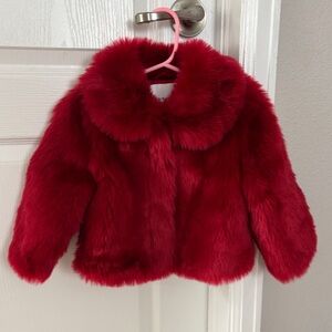 Janie and Jack Vibrant Red Faux Fur Coat